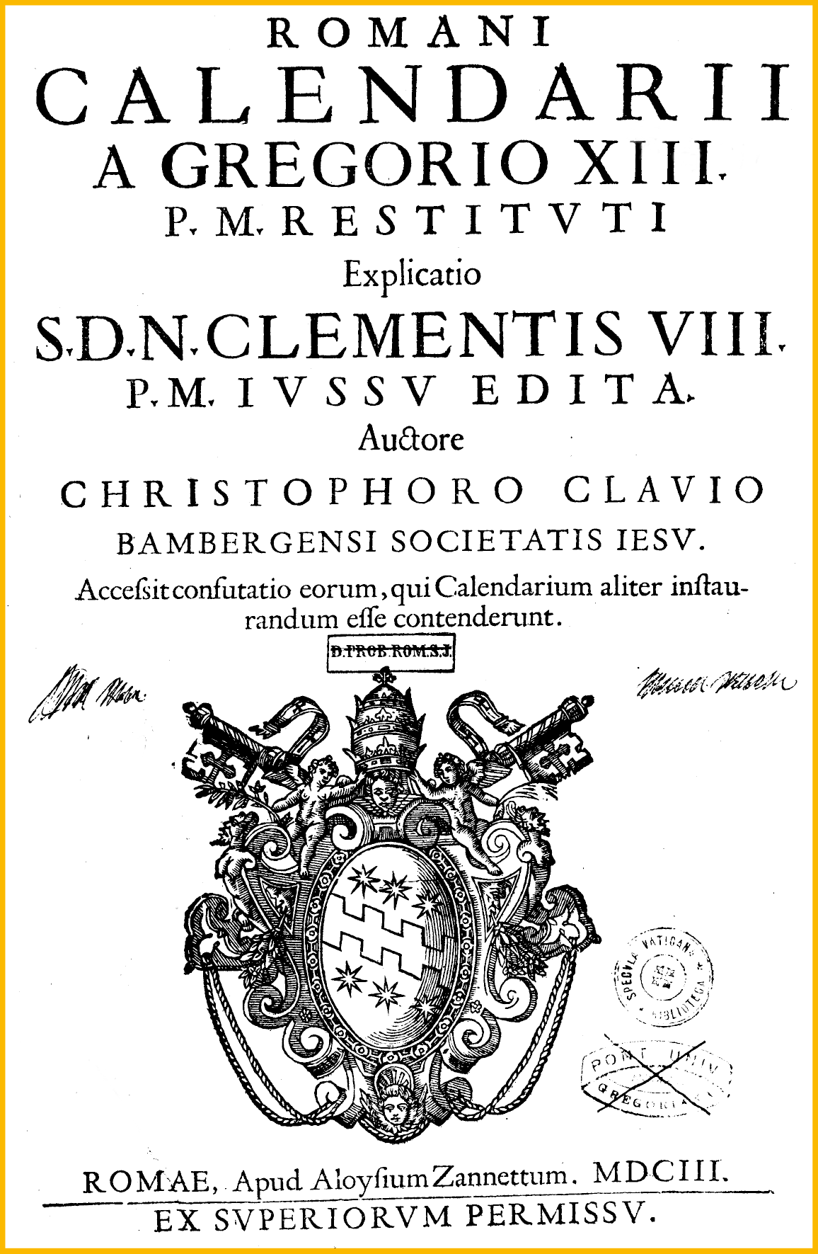Title page of Christoph Clavius' work on the Gregorian calendar