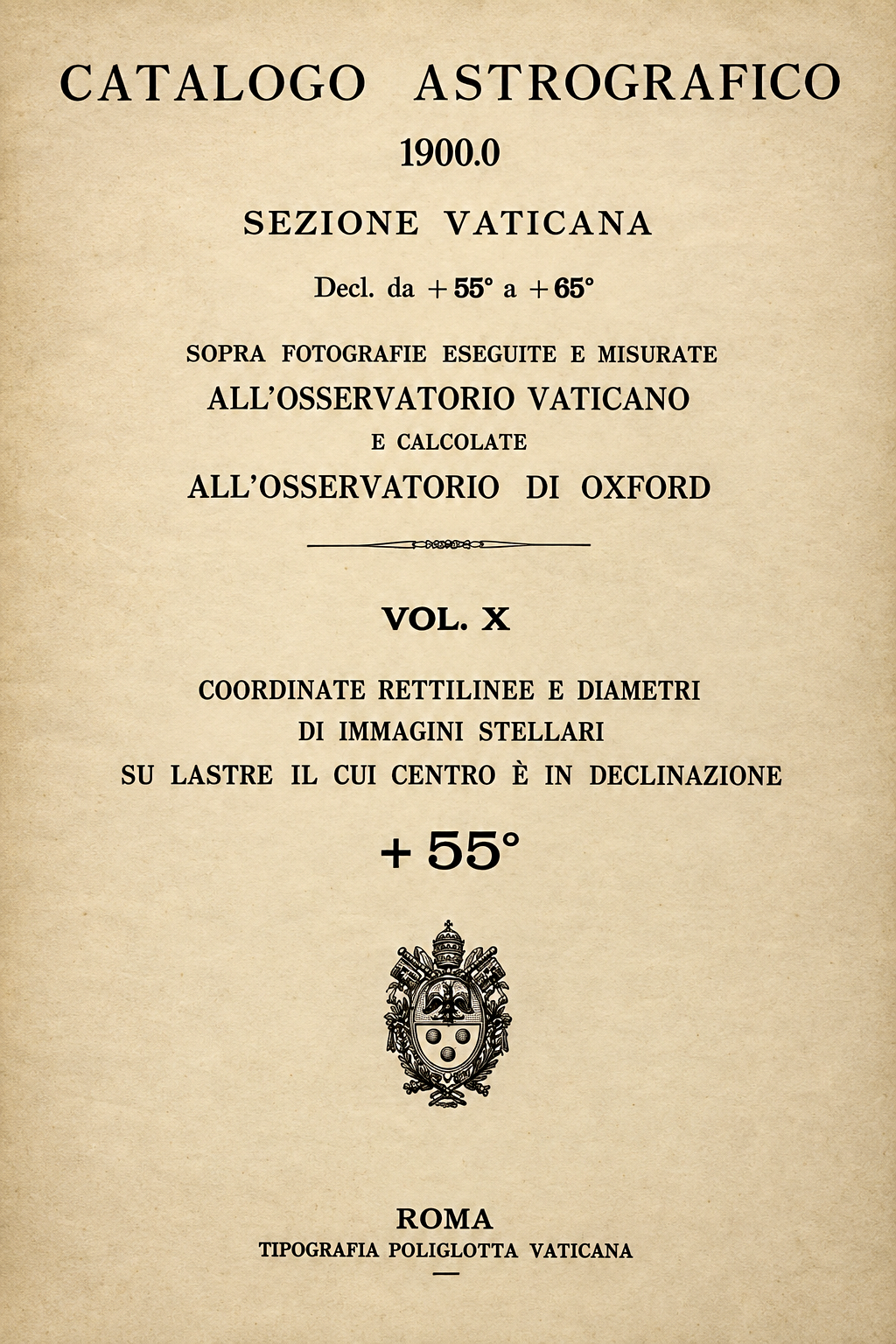 Title page of the Astrographic Catalogue, Vatican Section