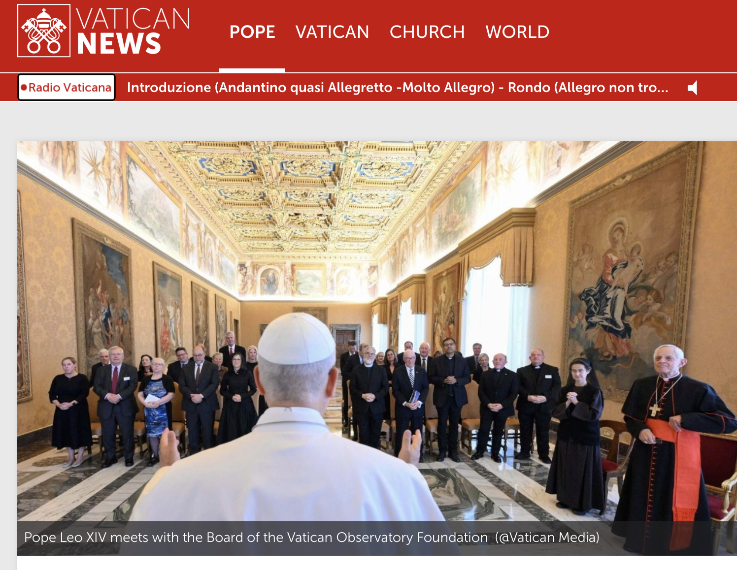 LA VATICAN OBSERVATORY FOUNDATION RICEVUTA IN UDIENZA DA PAPA LEONE XIV